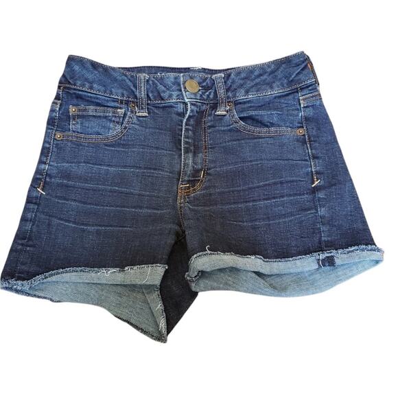 AMERICAN EAGLE DARK  CUT OFF COTTON SHORTS SIZE 4 - Picture 1 of 5